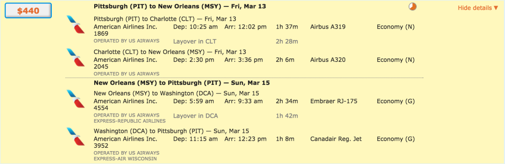 Pittsburgh to New Orleans Matrix Example