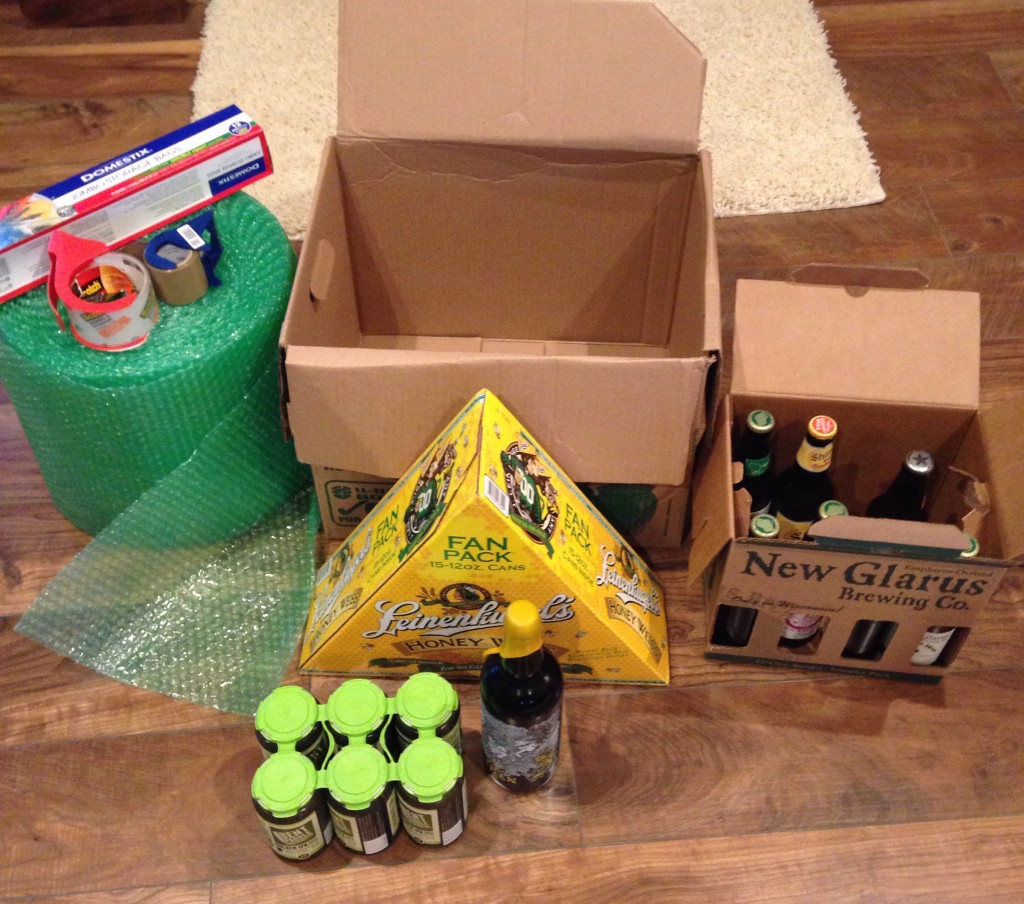 The beer prepped with the shipping supplies