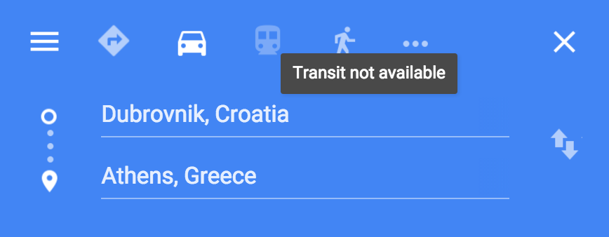 No Transit Routes on Google Maps