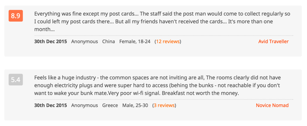 Reviews for the same hostel, completely different experience.